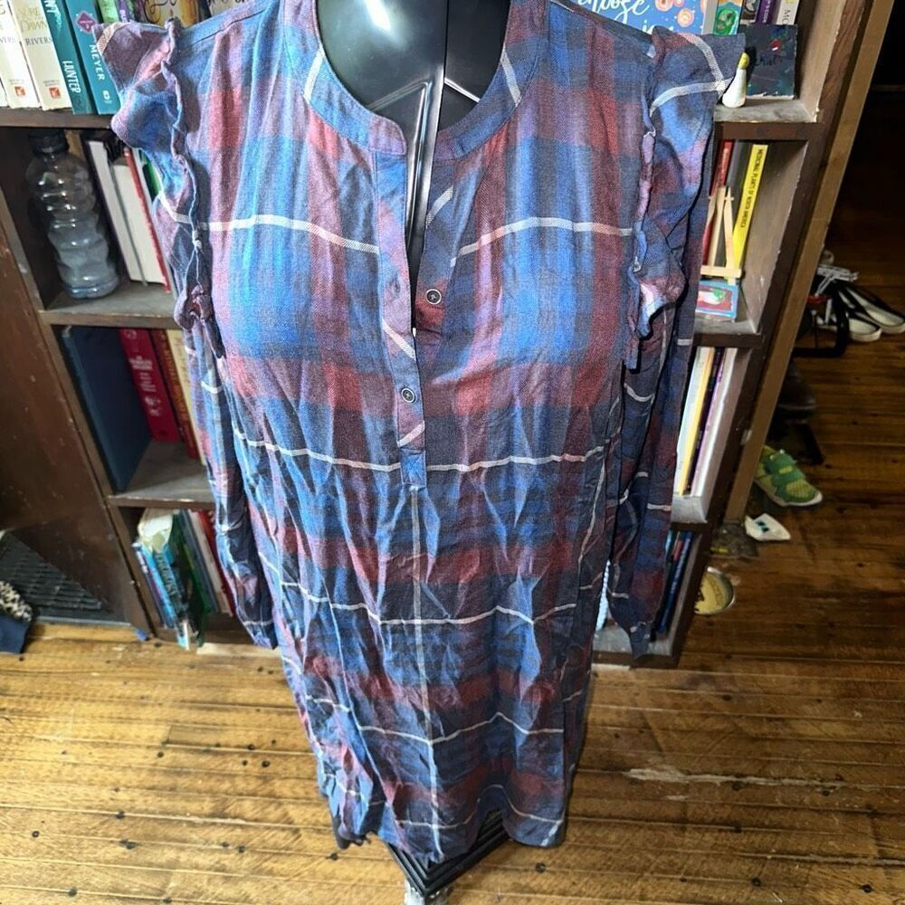 Anthropologie Cloth & Stone plaid ruffled L shirt dress